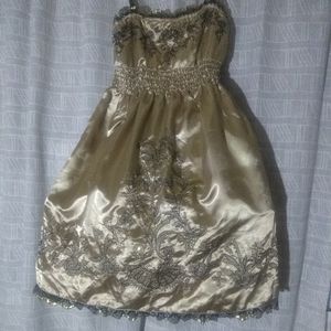 Boutique cocktail dress, champagne with black lace